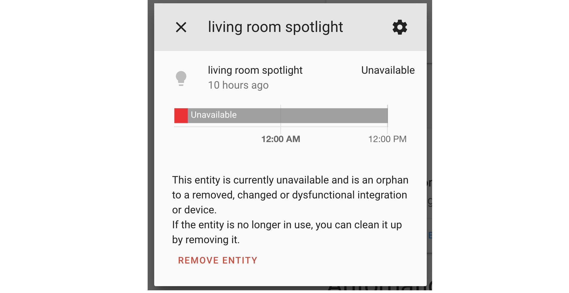 Screenshot of a removing an unavailable entity