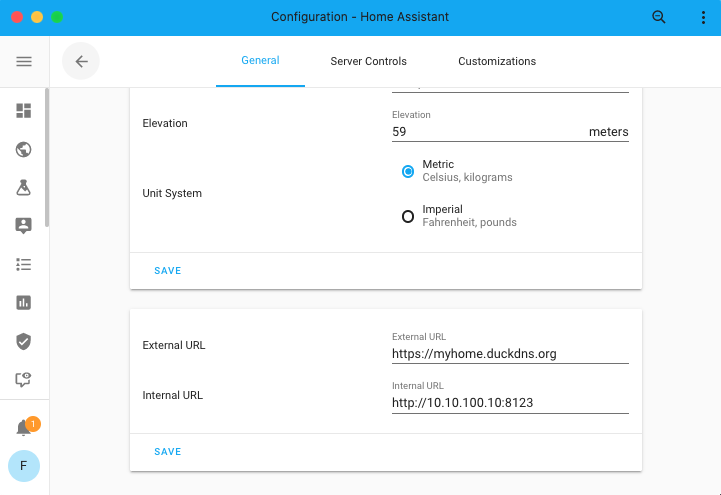 Screenshot of the URLs configuration