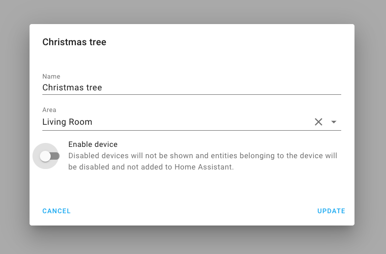 Screenshot of disabling a device