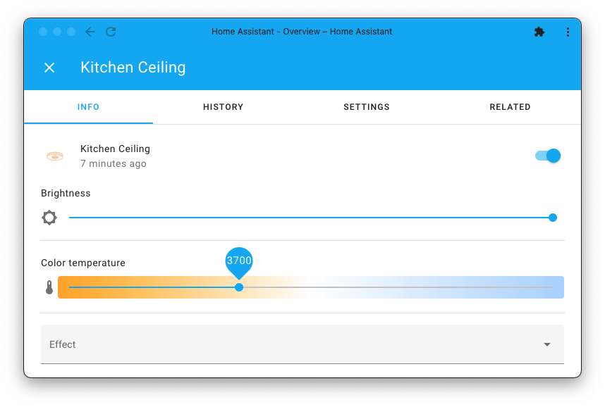 Screenshot showing the UI now uses the Kelvin unit to set the color temperature