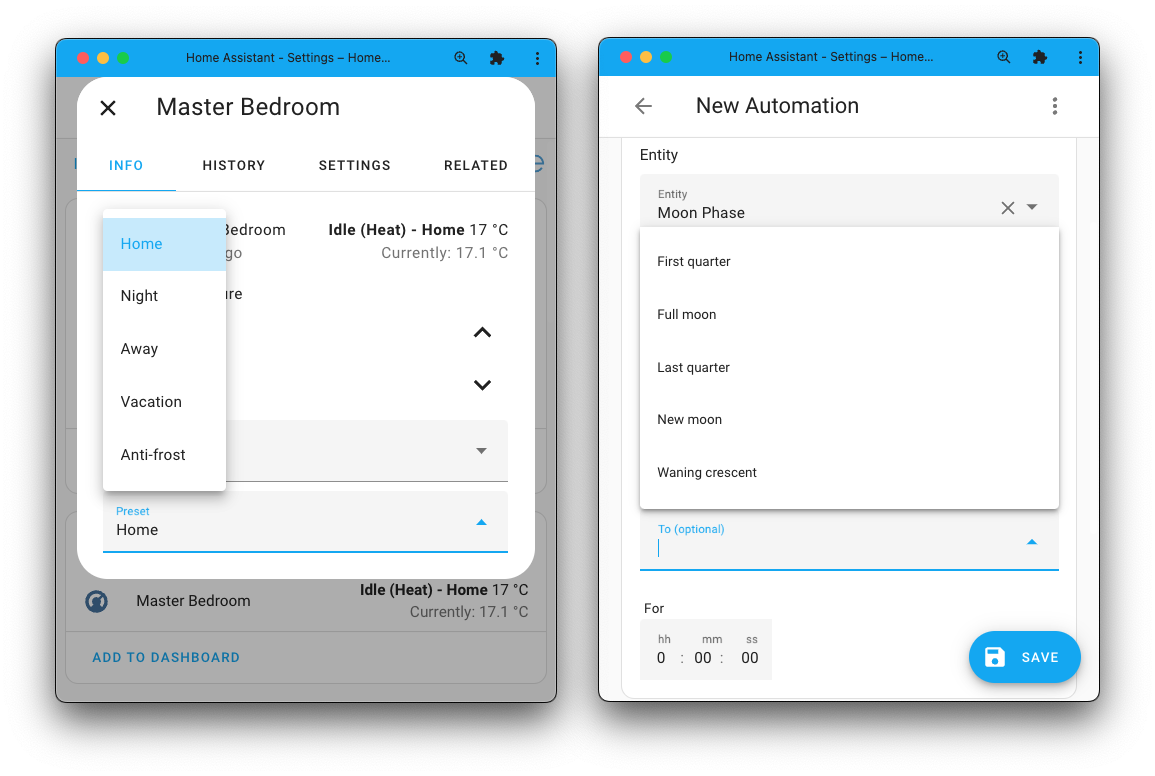 Screenshots showing the effects of having translated entity attributes