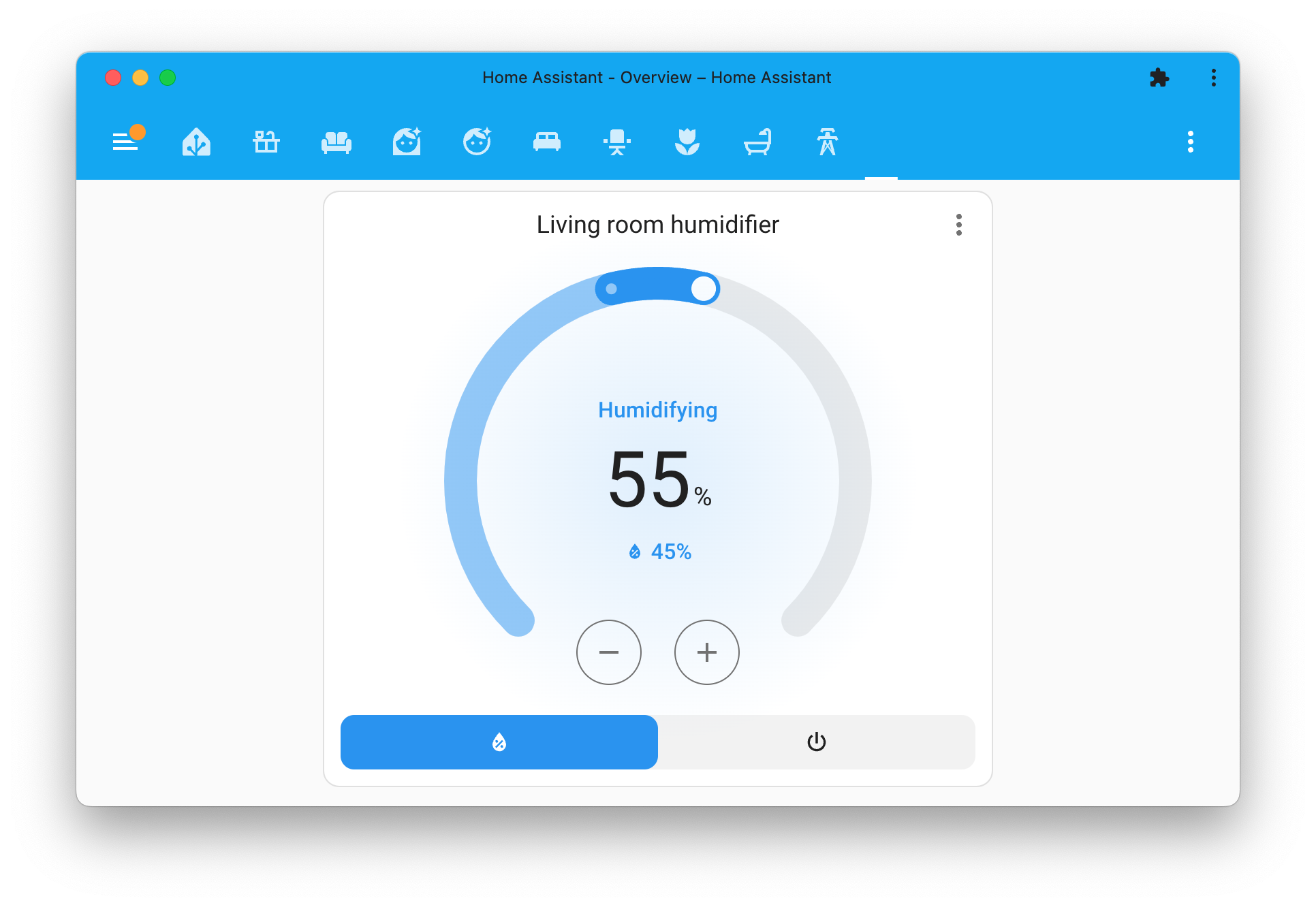 Screenshot showing the same styling has been applied to the humidifier card.