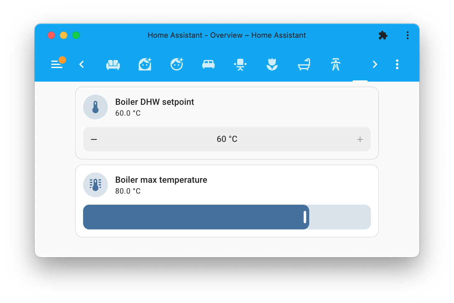 Screenshot showing two tile cards, one showing the button variant, the other displaying a slider.