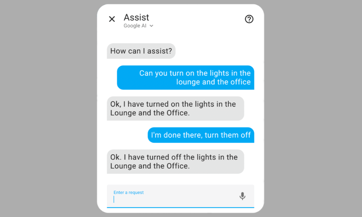 Assist interface showing LLM command processing