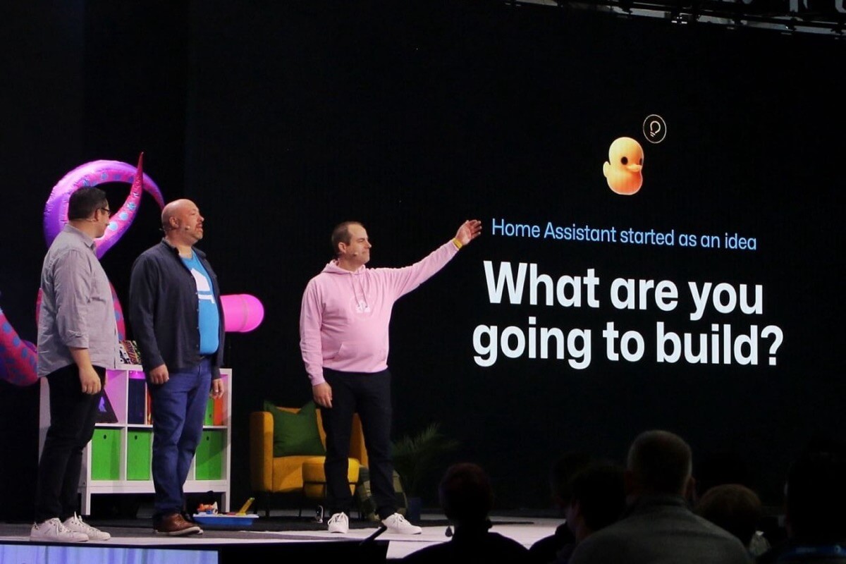 Frenck and Paulus on the keynote stage representing Home Assistant