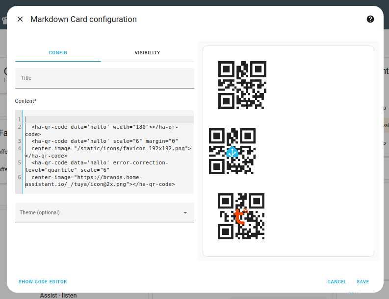 Screenshot of the markdown card with QR codes