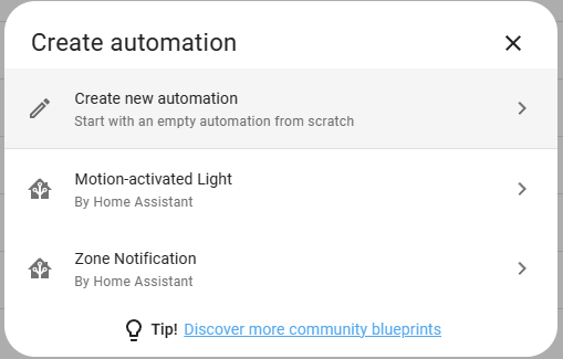 Create automation dialogue box