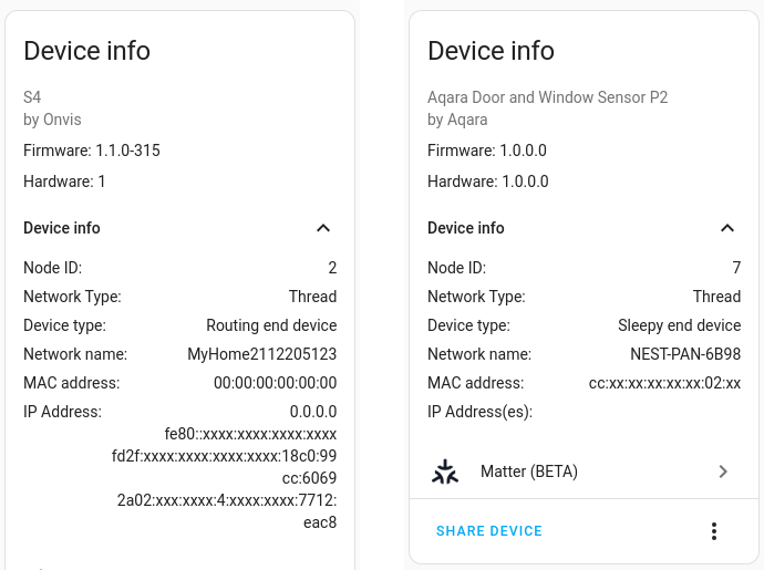 Matter device information