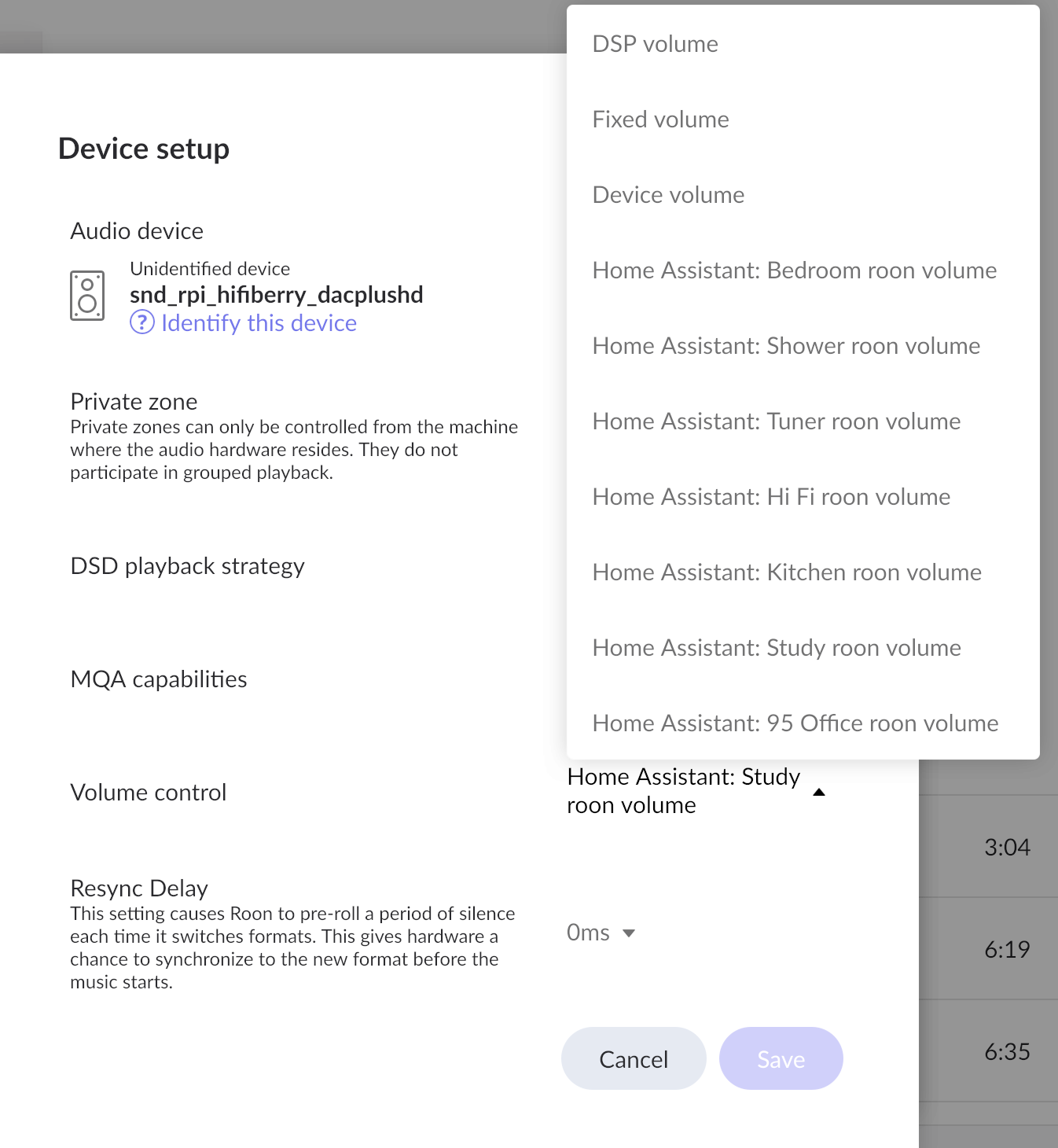 Roon volume options