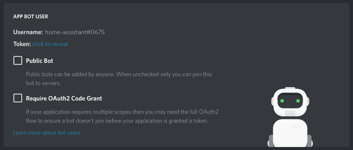 Screenshot of Discord bot config